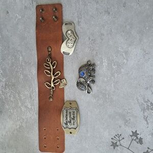 Brown Leather Wrap Bracelet with Interchangeable Charms